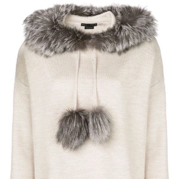 ALICE AND OLIVIA Oscar Silver Fox Fur-trim Hooded Sweater In Oatmeal - Picture 3 of 9
